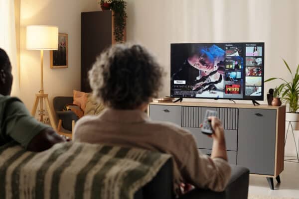 watching movie while sitting in modern living room